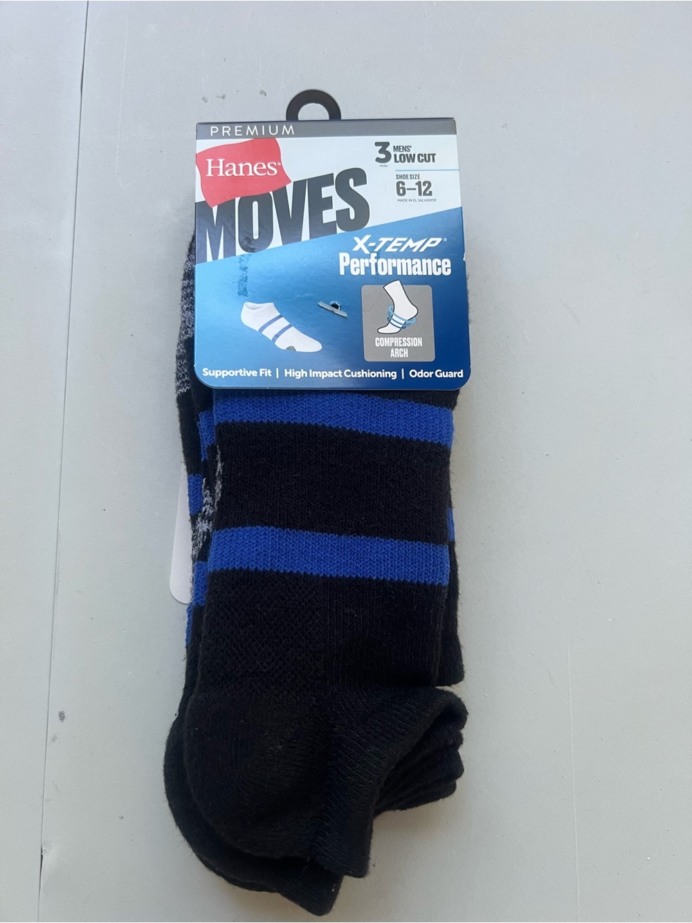 Hanes Men's Black and Blue Performance Low Cut Athletic Socks - 3 Pack